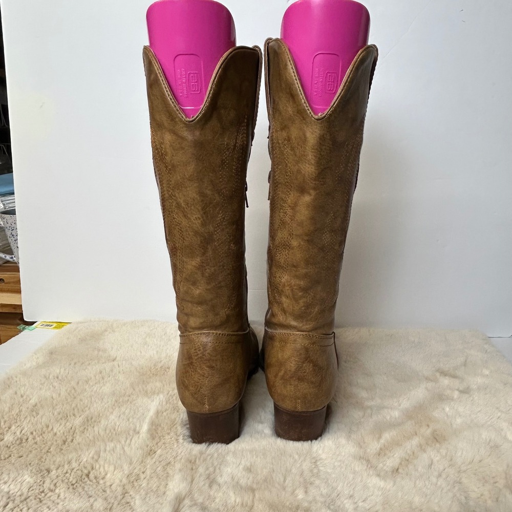Roper Womens Tan Distressed Faux Leather Western Cowgirl Boots 8.5 - Picture 4 of 8